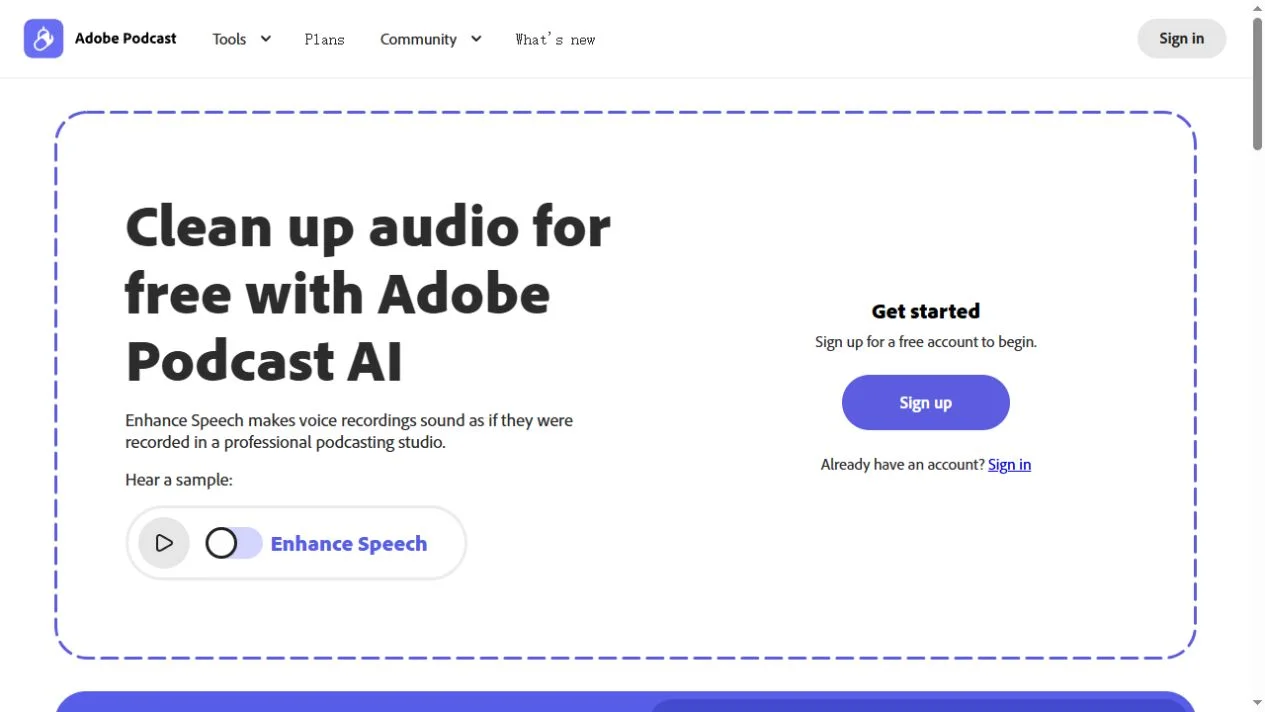 Adobe Podcast Enhance Speech public entry page captured October 3, 2026; no private audio was uploaded
