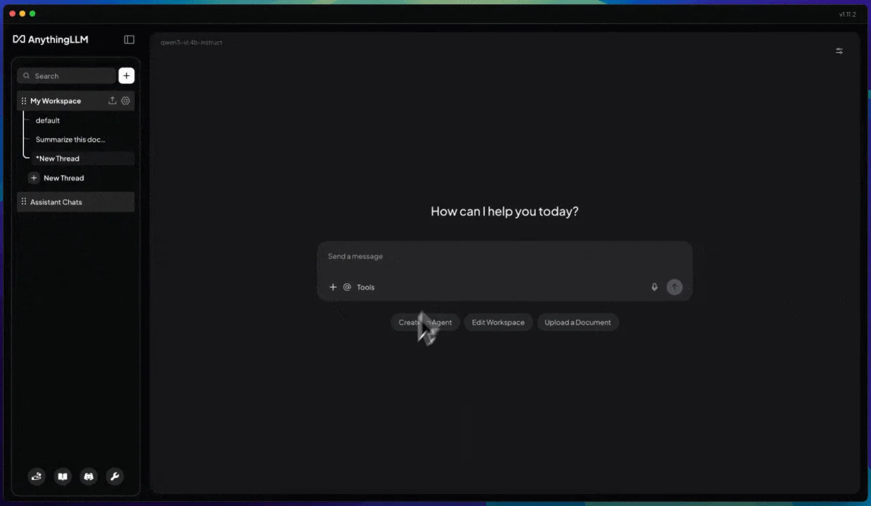 Frame from the official AnythingLLM repository demonstration showing the workspace chat interface; the source is a product demo rather than a FindGoodAI performance test