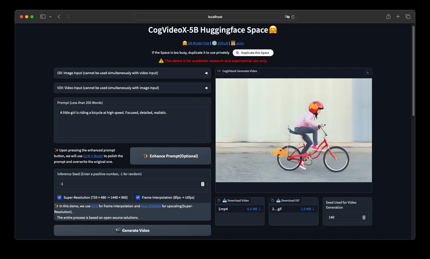 Official CogVideoX demonstration interface; demo settings and availability are not a service guarantee