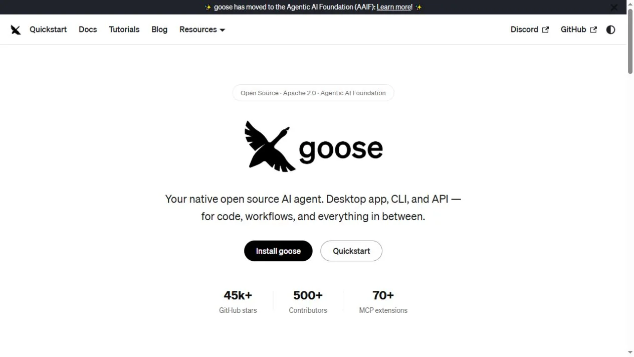 Goose official website captured October 3, 2026; product presentation, not a FindGoodAI performance test