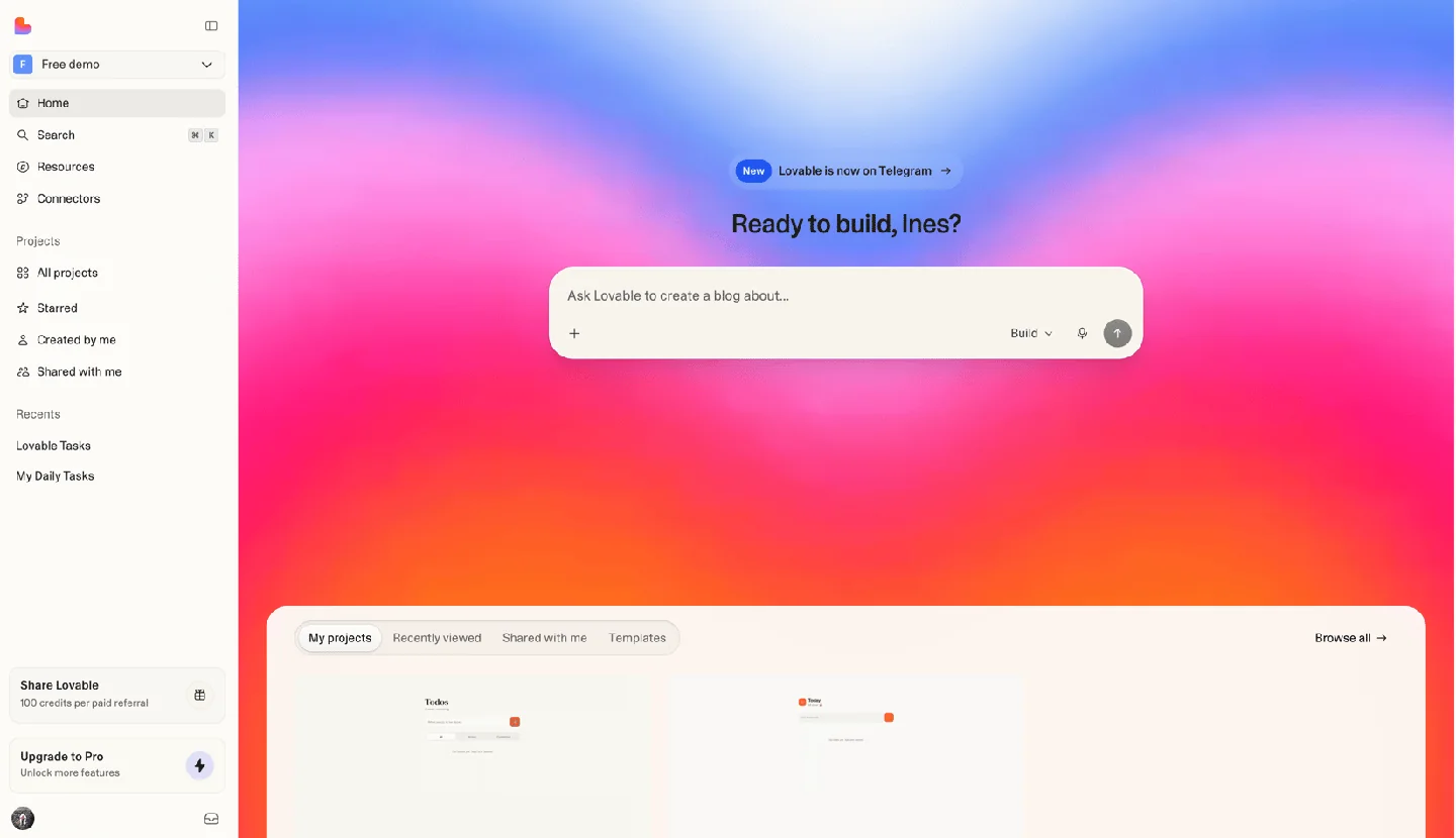 Lovable dashboard screenshot from its official documentation