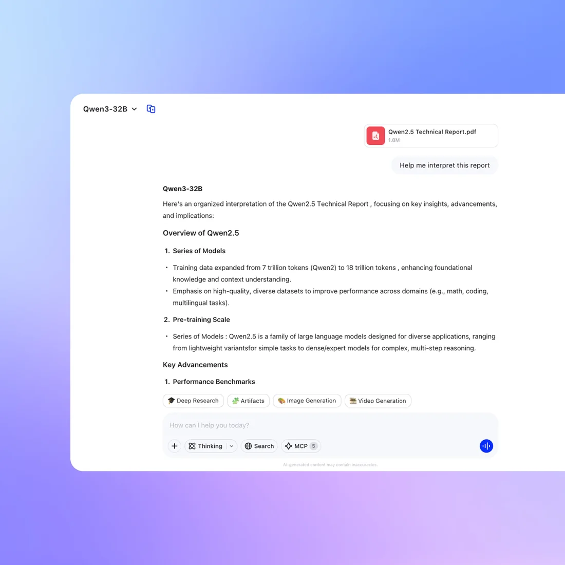 Official Qwen product illustration for document reading and summarization
