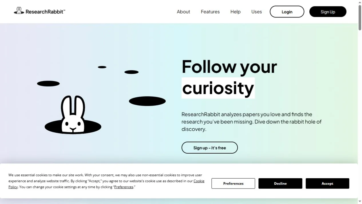 ResearchRabbit official website captured October 3, 2026; product presentation, not a FindGoodAI performance test